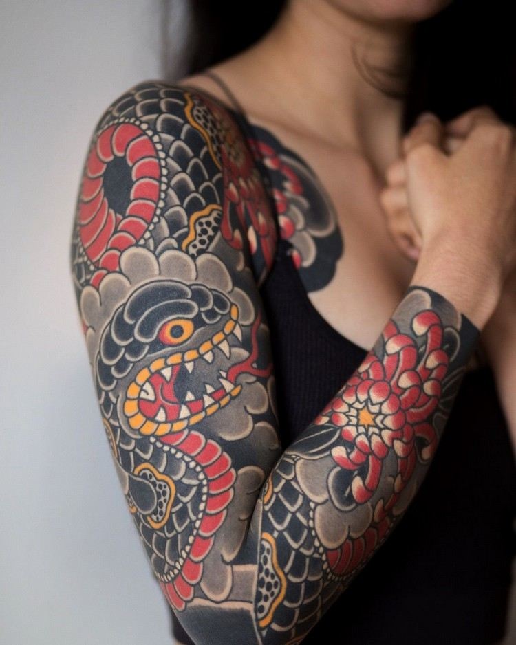 Yakuza Tattoo Woman Snake Tattoo Design Significado Tatuagem no braço para mulheres