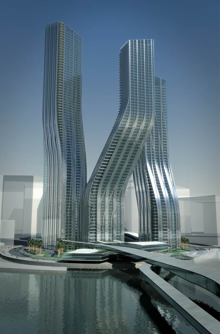 design-zaha-hadid-dancing-towers-project-dubai-metal-optics-sea