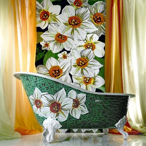 luxo-mosaico-azulejos-Sicis-banheiro-flores