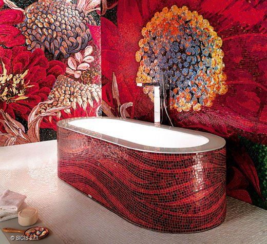 Denver-luxo-mosaico-azulejos-Sicis-banheira vermelha