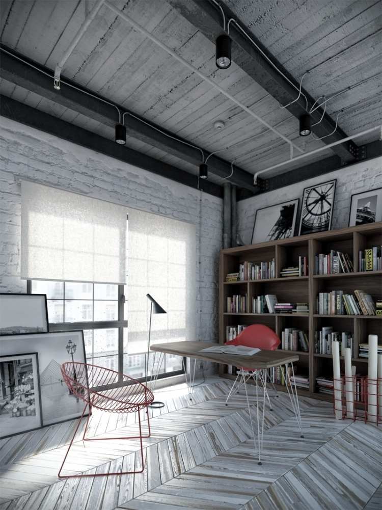 Design da sala do escritório em casa - ideias de estilo industrial