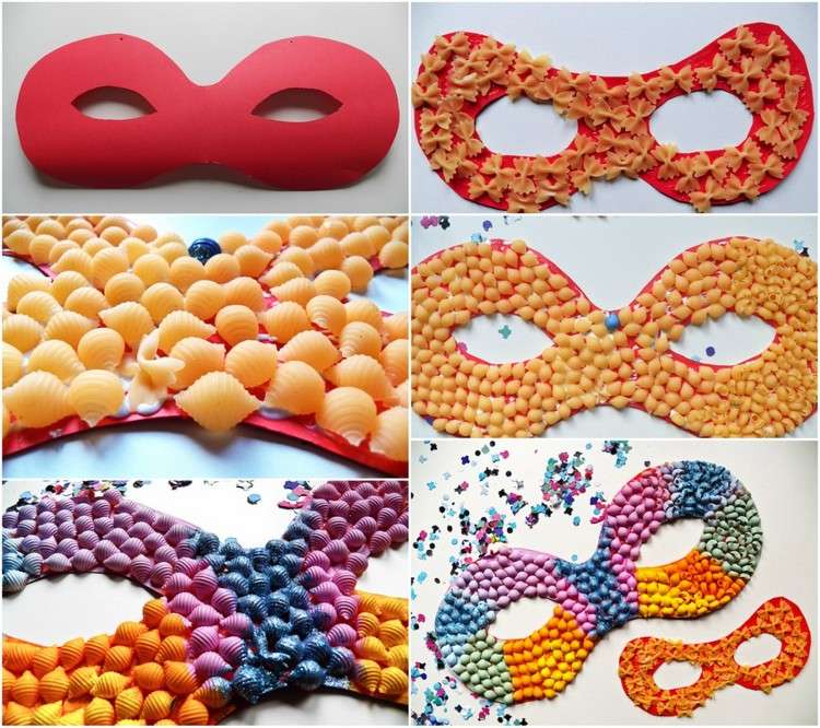 artesanato de carnaval em jardim de infância máscara macarrão macarrão colorido