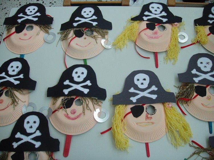 máscaras de pirata mexer jardim de infância creche prato de papel papelão lã
