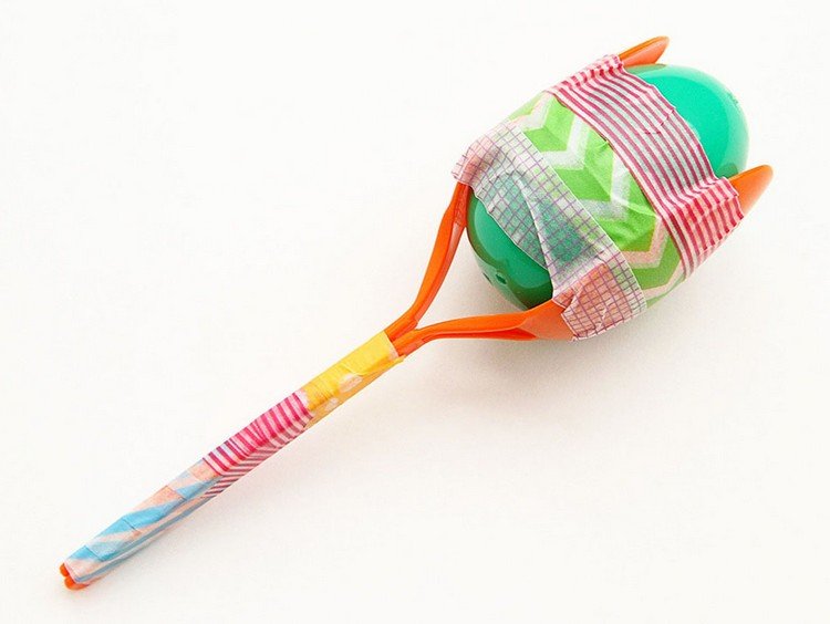 instruções chocalho mexer jardim de infância colher de plástico fita adesiva washi