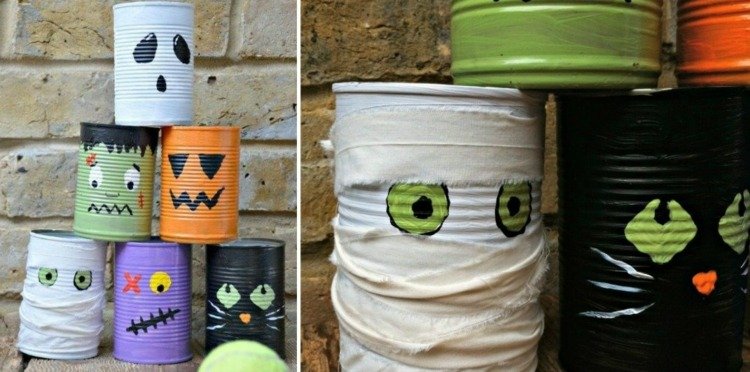 Artesanato de Halloween com latas de tinta para crianças, jogo de boliche, faça você mesmo