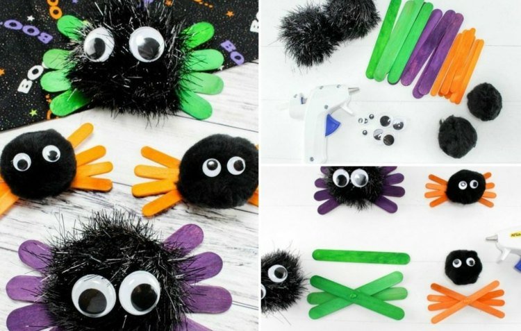 halloween-consertar-com-crianças-sorvete varas-pompons-ideia-mexer-olhos-diy