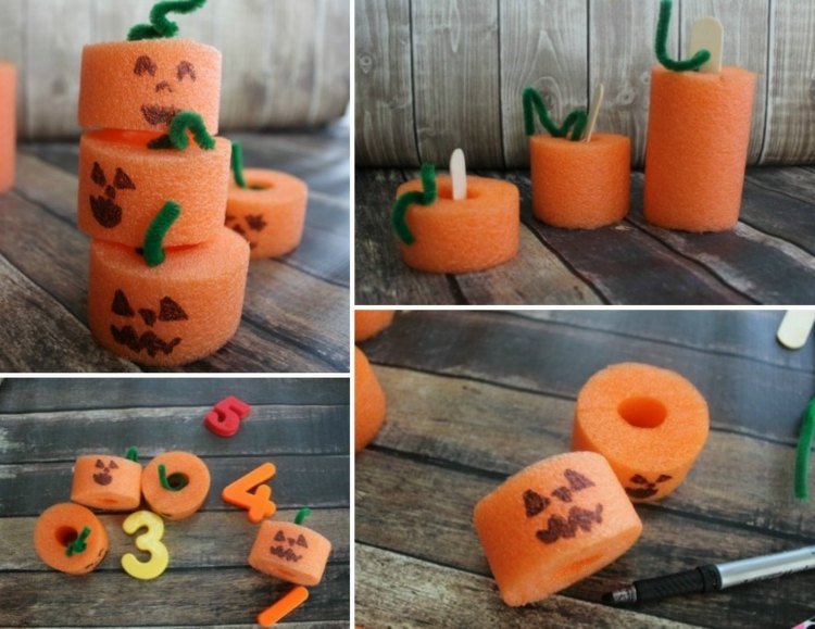 halloween-artesanato-crianças-natação noodle-abóbora-decoração-diy-inspiração