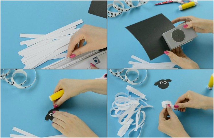 para artesanato de páscoa com tiras de instruções de ovelhas de papel